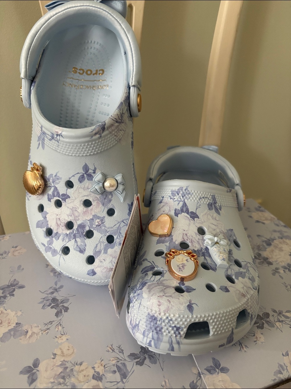 LoveShackFancy blue rose Crocs 8 women’s in box